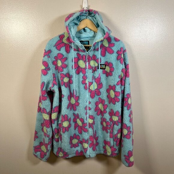 A. Lab Dazer Flower Fleece Zip Up Hoodie Jacket Size XL Blue Purple Kidcore - Picture 1 of 14